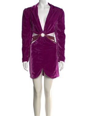 PatBO Magenta Velvet Plunging Mini Dress with Crystal Ring Cutouts